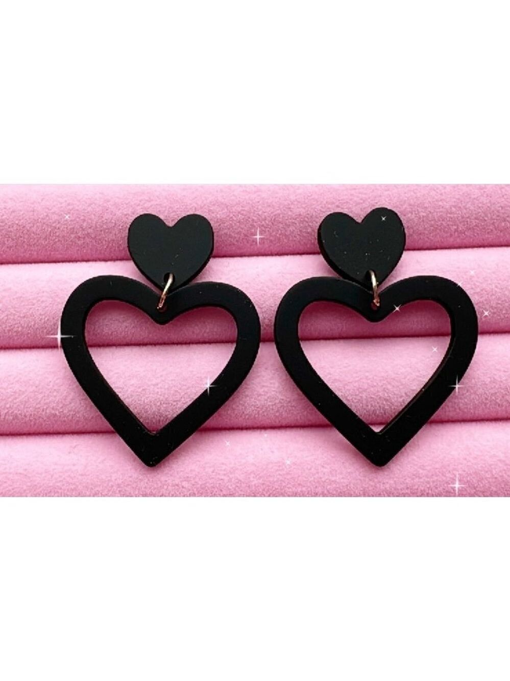 Women's Double Black Heart Earrings Elegant and Classic